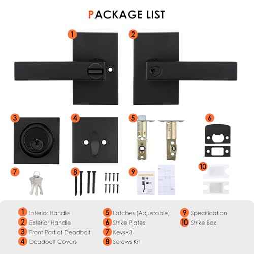 Haidms Black Exterior Door Lock Set With Deadbolt, Matte Black Front Door Handle, Keyed Alike Entry Locksets, Heavy Duty Zinc-alloyed Front Door Lock