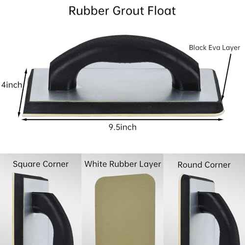 Square Notched Tile Trowel Set, with Rubber Grout Float,Grout Sponge and Work Gloves,Ideal for Masonry Tiling Tools and Flooring Installation