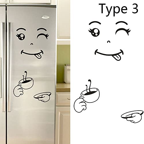 2Pcs Smile Face Cute Fridge Sticker Happy Delicious Face Kitchen Wall Refrigerator Vinyl Stickers Art Wall Decal Home Decoration(20inch,Black)