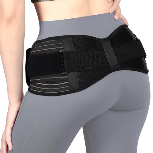 Sacroiliac SI Joint Hip Belt for Sciatica, Lower Back, Leg & Pelvic Pain Relief - Adjustable Sacroiliac Belt Support Brace for Women and Men (Black)