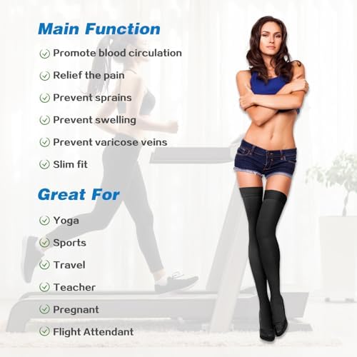 2Pairs Ktinnead 20-30mmHg Thigh High Compression Stockings for Women, Thigh High Compression Socks, Medical Compression Stockings for Pregnant, Teacher, Doctor, Varicose Veins, Swelling, lymphedema