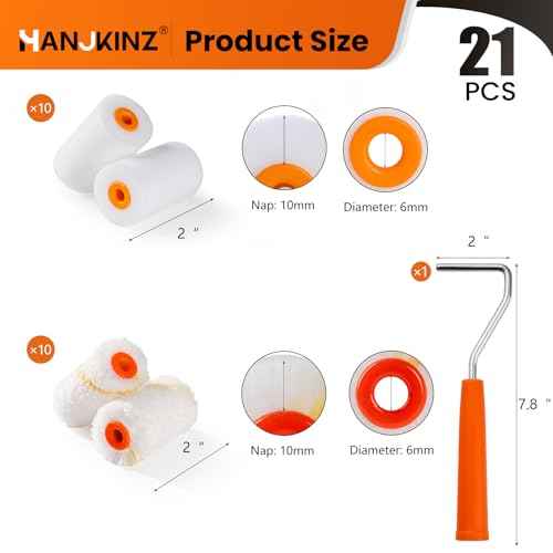 2 inch Paint Roller Kit, 20 Pack Small Paint Roller Set with High Density Foam Paint Roller and 3/8" Nap Microfiber Covers, Touch Up Mini Paint Rollers for Wall, Door, Cabinet, Craft