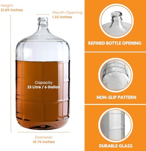FastRack 6 Gallon Glass Carboy | Clear Fermenter for Wine & Beer | Italian Glass Carboy for Home Brewing, Fermentation Jar & Storage | Durable Wine Carboy & Fermenting Jug | #7 Stopper NOT INCLUDED