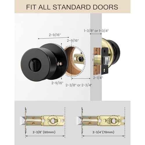 Haidms Matte Black Door Knobs Interior, Bedroom Door Knobs & Bathroom Privacy, Black Round Interior Door Knob 6 Pack