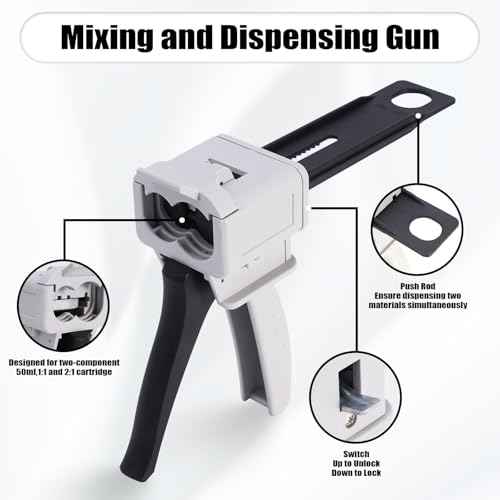 Dispensing Gun Kit, 50ml 1:1/1:2 Ratio Manual Epoxy Mixing Dispensing AB Gun, Used For Extruding two-component Adhesive with a Specification of 50ml, Static Mixer Nozzles Included