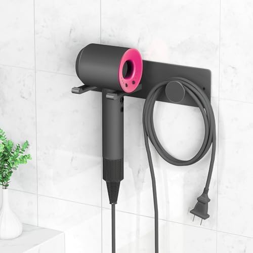 Self Adhesive Hair Dryer Holder Wall Mounted-Bathroom Hair Blow Dryer Rack Organizer Compatible with Supersonic Hair Dryers, Matte Black