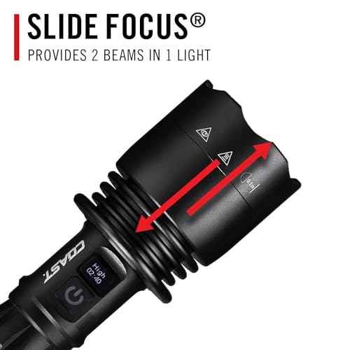 Coast XP40R 8000 Lumen Rechargeable Dual-Power LED Flashlight with POWERiQ¢â Real-TIME Display, 5 Light Modes, Ultra View Flood Beam, Push/Pull Focus