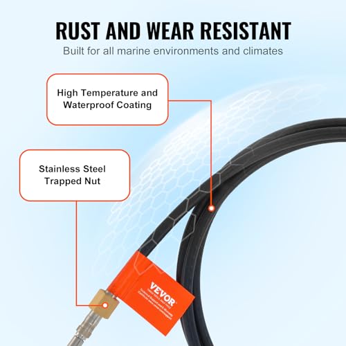 VEVOR16' Boat Steering Control Cable, 3/4" Standard Tapered Shaft, Alloy Marine-Grade Material, for Yachts, Fishing Boats, and Other Waterborne Vehicles