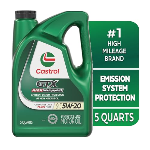 Castrol GTX High Mileage 5W-20 Synthetic Blend Motor Oil, 5 Quarts
