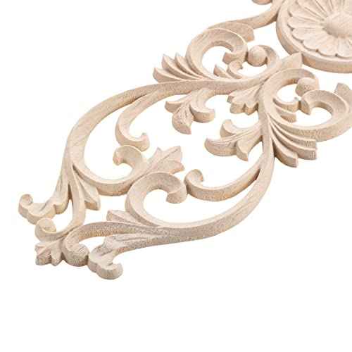MUXSAM Wood Onlays Appliques, Long Wooden Carved Overlays Furniture Center Carvings Decals for Cabinet Closet Door Wall Dresser DIY Crafts Project(1-Pack, 40x9cm/15.8"x3.6")