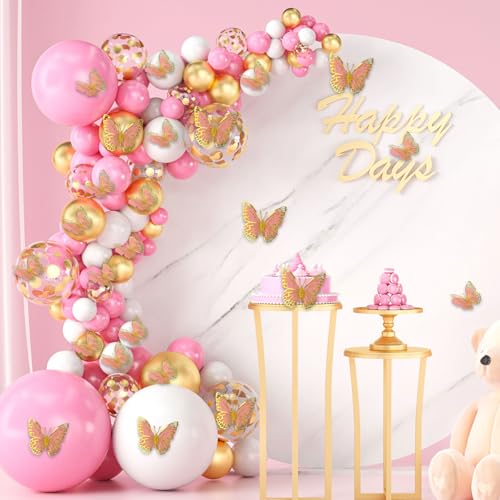 24pcs 3D Butterfly Wall Decor, 3 Sizes Hollow Butterfly Decorations Wall Stickers Removable Butterflies Art Decals for Bedroom Living Room Party Decor (Pink Gold)