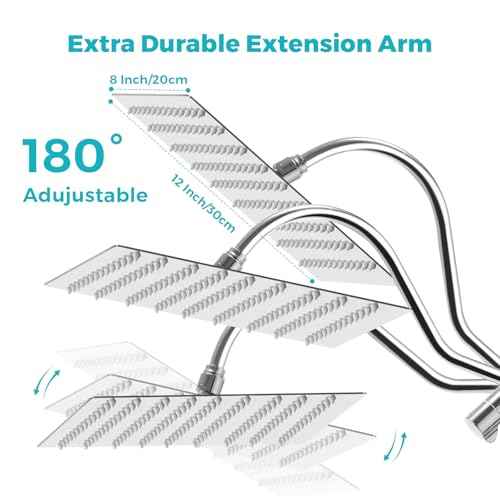 Shower Head, 12" Luxurious All Metal Rectangular Rain Shower Head with Handheld, High Pressure Rainfall Shower Heads wih Extension Arm Wide Dual Showerhead with Spray Combo Bathroom Accessories Chrome