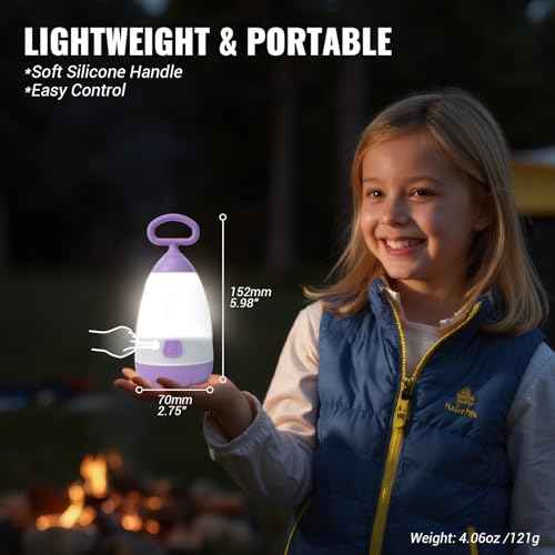 Kids Camping Lantern & Night Light Battery Powered, 360¡Æ Eye-Safe Light (AAA Included), IPX4 with RGB Modes Portable for Outdoor, Emergency , Gift for Children (Purple+Blue 2 Pack)