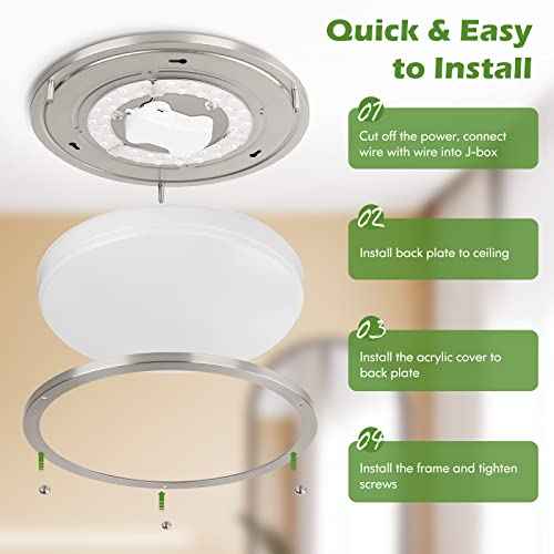 18IN 50W LED Flush Mount Ceiling Light, 5600lm Bright Dimmable LED Ceiling Light Fixture, 2700K-6500K Adjusted, Modern Kitchen Light Fixture Ceiling for Living Room Bedroom, Brushed Nickle, 1-Pack