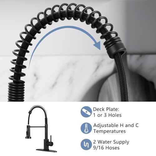 DJS Kitchen Faucets with Pull Down Sprayer Oil Rubbed Bronze -High Arc Single Handle 1 or 3 Holes Spring Kitchen Sink Faucet with Deck Plate for Farmhouse RV Vessel Basin