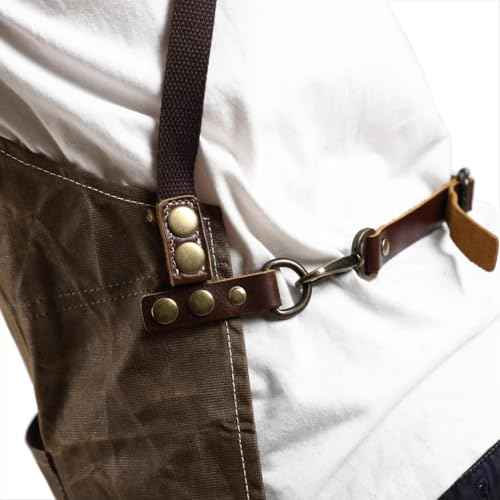Midkit One Size Fits Utility Apron Adjustable Cross-Back Straps Multi-Use Portable Waxed Canvas Aprons With 5 Tool Pockets