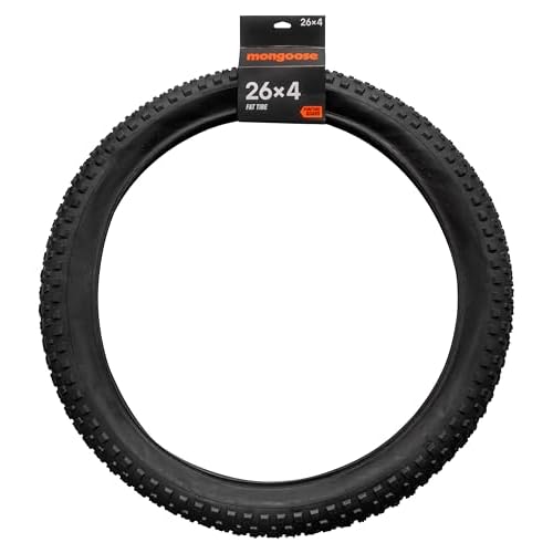 Mongoose Replacement Bike Tire, 20 x 4 or 26 x 4 Inch Fat Bike Tire, Knobby, Aggressive Tread Pattern, Puncture Guard, Nylon Inserts for Extra Puncture Resistance, Replacement for Mountain Bicycles