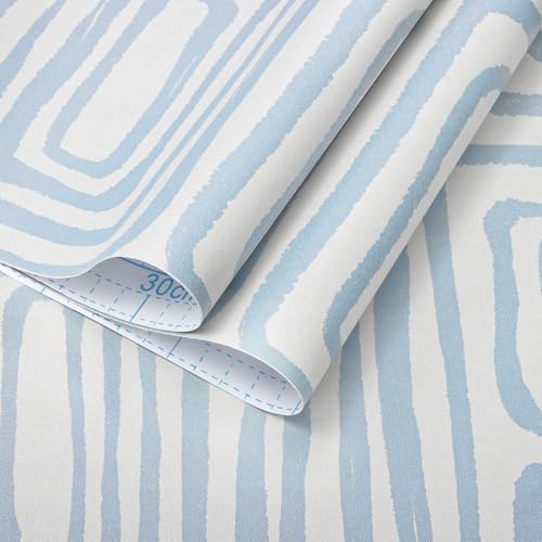 GloryTik Peel and Stick Wallpaper Blue and White Contact Paper Modern Geometric Self-Adhesive Removable Waterproof Wall Paper for Bedroom Bathroom Cabinets Kids Room Vinyl Roll 16.14"x118"