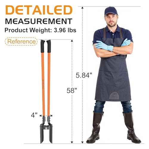 Post Hole Digger, Heavy Duty Post Hole Digger with Fiberglass Handle, Carbon Steel Blades, Manual Hole Digger, with Anti-Slip Handle for Digging Gardening Outdoors, 58-Inch, Orange & Black