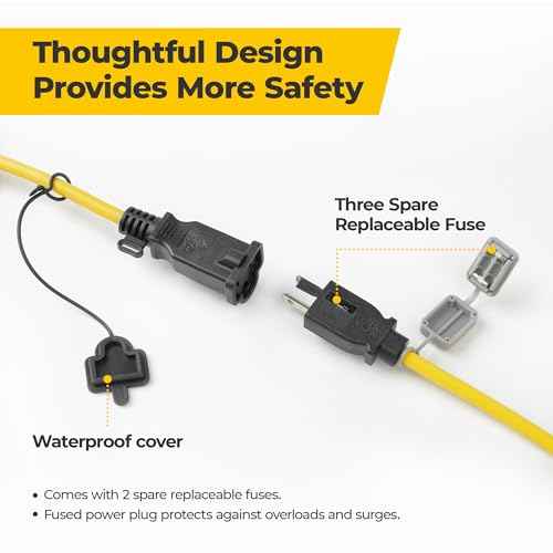 Outdoor Construction LED String Lights with Switch: 3 Prong 50FT 75w 10500lm ETL Certified Super Bright Temporary Lighting Hanging IP65 Waterproof Work Light for Attic Jobsite Garage