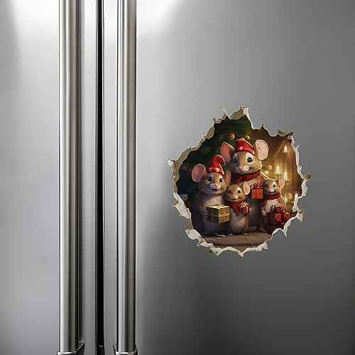 Christmas Family Mouse Hole Decal - Holidy Mice Sticker with 3D Effect