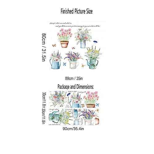 Wall Decals, Butterfly and Flower Pots Pattern, Floral Theme Stickers