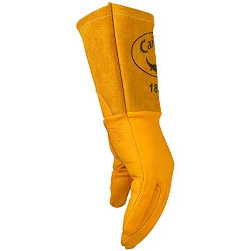 Caiman Premium Top Grain Goatskin MIG Welding Gloves, DuPont Kevlar Stitching, Unlined, 4-inch Gauntlet Cuff, Gold, Large (1869-5)