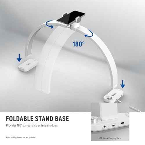 NEEWER Basic HM01-D 29" Arc Lamp, 40W Foldable LED Half Moon Table Nail Tech Light for Desk 3000K-6500K 3400lux/0.5m CRI95 USB Charging Phone Holder for Manicure Makeup Beauty Tattoo Overhead Shooting