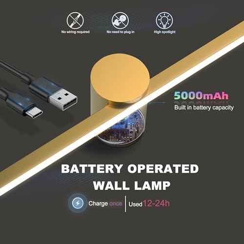 ZitoStory Battery Operated Picture Light for Wall with Remote,Wireless Dimmable Art Lights for Paintings Rechargeable Gallery Light Artwork Lighting for Canvas, Portrait (Gold,20'' Inch)