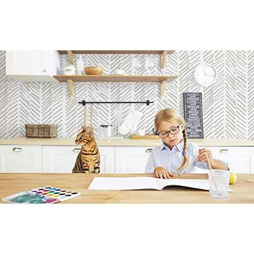 Guvana Striped Peel and Stick Wallpaper Beige White Wallpaper Striped Contact Paper 118" £ø17.7 Neutral Self Adhesive Removable Line Contact Paper for Bathroom Livingroom Covering