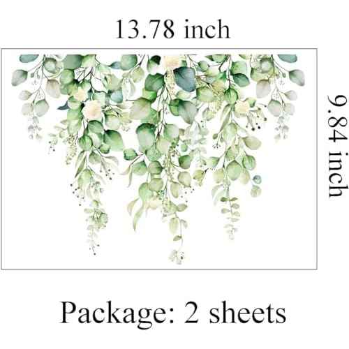 Green Plants Toilet Stickers -DIY Removable Waterproof Toilet Sticker-2 Sheets Leaves Flowers Toilet Lid Decals Self-Adhesive Plants Toilet Bathroom Cistern Decor 13.78x9.8in