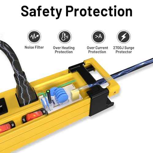 2 Pack Power Strip Surge Protector 2700J with Individual Switches and Flat Plug, 6 Outlet Heavy Duty Metal Power Strips with Cord Manager and Hook, Mountable 6FT 14AWG Extension Cord