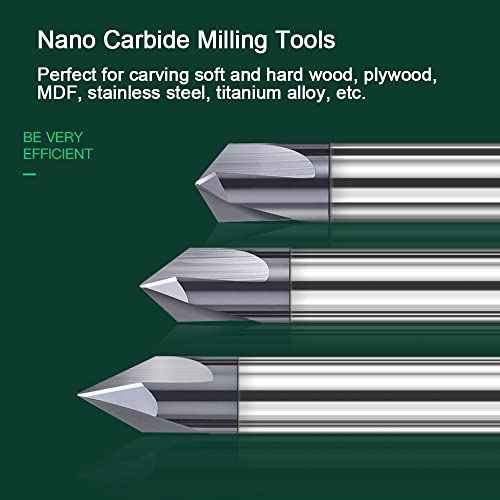 ASNOMY 1Pc 1/8"(3mm) Carbide V Groove Router Bit 90 Degree Chamfer End Mill, 3 Flutes CNC milling Cutter end Mill Bits for CNC Carving and Chamfering