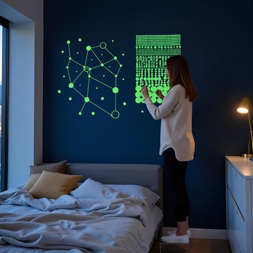 1 Sheet Glow in The Dark Wall Stickers, 407 Pcs Removable Dots Wall Decals Room Decor Kit,Adhesive Dots Luminous Ceiling Decals for Kids Bedroom Halloween Home Decoration,Perfect Party Birthday Gift