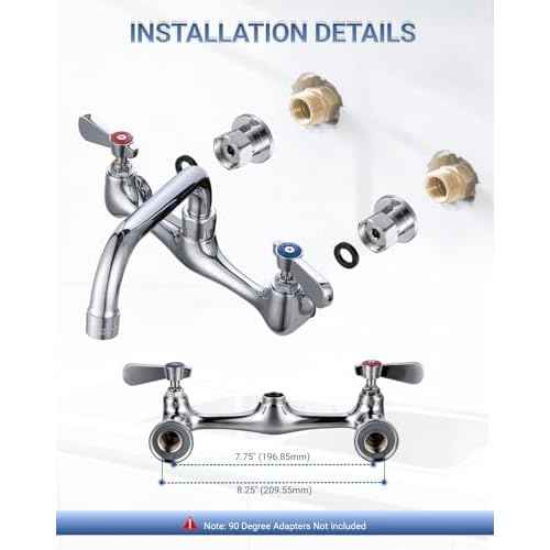 Commercial Kitchen Faucet 8 Inch Center Wall Mount Commercial Sink Faucet with 8 Inch Swivel Spout 2 Dual Handle Laundry & Utility Room Sink Faucets Restaurant Industrial Chrome Mixer Tap
