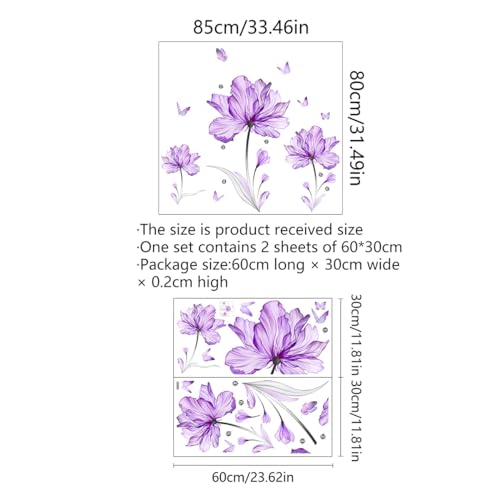 Purple Flower Butterfly Wall Stickers Removable Peel and Stick Murals Wall Decals for Living Room Bedroom Door Aisle Sofa TV Backdrop Wall Home Decor(Purple Flowers)