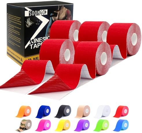 SOON GO Kinesiology Tape Pro 5 Rolls, 2 Inch High Elasticity Sports Tape Therapeutic Pain ReliefâPhysio Tape for Muscle Recovery & Joint Support, Waterproof & Hypoallergenic & BreathableâRed