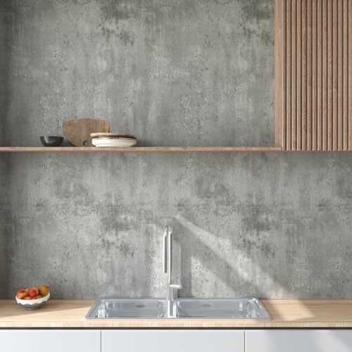 12"x79" Light Grey Concrete Wallpaper Peel and Stick 3D Gray Faux Cement Textured Contact Paper Self-Adhesive Waterproof Vinyl Matte Modern Industrial Wall Paper for Bedroom Bathroom Kitchen