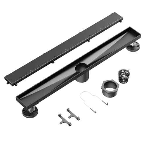 Neodrain 18 in Matte Black Linear Shower Drain- with 2-in-1 Flat & Tile Insert Cover, 304 Stainless Steel Rectangle Shower Floor Drain,Floor Shower Drain