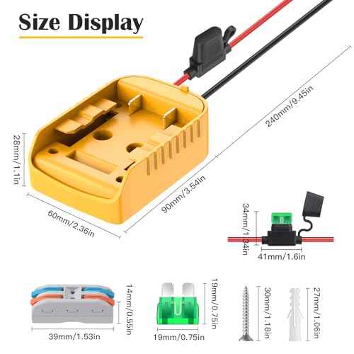 1 Packs Power Wheel Adapter for Dewalt 20V Battery Adapter Power Wheel Battery Converter with Fuse & Switch & Wire Terminals 12AWG Wire for DIY Rc Toys and Ride On Truck