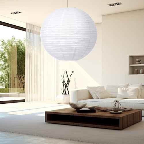 5 Pcs 30 Inch White Paper Lanterns White Chinese Moon Paper Round Lamp Japanese Hanging Lantern for Wedding Bridal Shower Decoration Anniversary Birthday Party Supplies