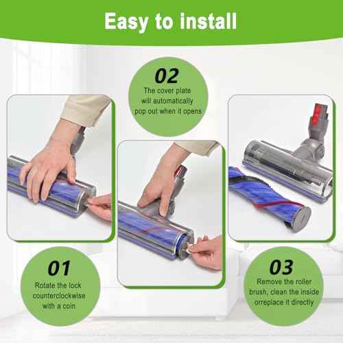 Upgrade Anti-Tangle Replacement Vacuum Head for Dyson V7,V8, Cyclone V10,V11,V15 Cordless Vacuum Cleaner Quick Release Motor-Head Brush Roller, for Thin Carpets, Hardwood Floor