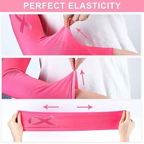 Handepo 12 Pairs Breast Cancer Awareness Football Arm Sleeves Youth Pink Football Arm Sleeves UV Sleeves for Youth Women Men