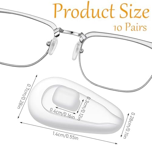 Nogeqi 10 Pairs Eye Glasses Nose Pads Non Slip, Screw-in Eyeglass Nose Pads Non Slip, Soft Silicone Noses Piece for Eyeglasses, Most Glasses & Sunglasses, Anti-Slip & Easy Install