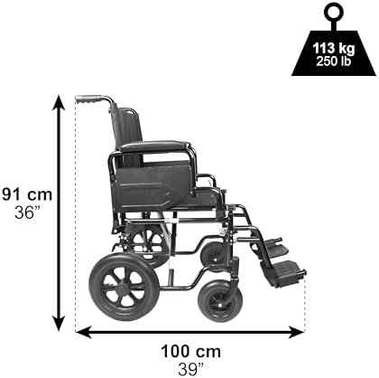 PEPE Mobility Folding Transport Wheelchair with Flip-Back Armrest and Swing-Away Footrest, 18 Inch Wide Seat Transport Chair for Adults Seniors