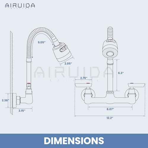 Airuida Chrome Polish Wall Mount Kitchen Sink Faucet 8 Inch Center Unility Faucet Wall Mounted Double Lever Handles Commercial Faucet with 360 Degree Rotation Sprayer Brass Valve Body Mixer Tap