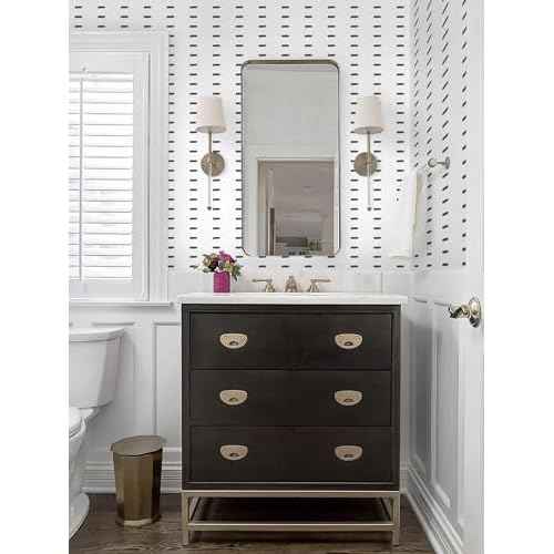 Heroad Black and White Wallpaper Peel and Stick Modern White Wall Paper Geometric Contact Paper Renter Friendly Removable Self-adhesive Waterproof for Bathroom Bedroom Cabinet and Drawer 17.3" x 78.7"