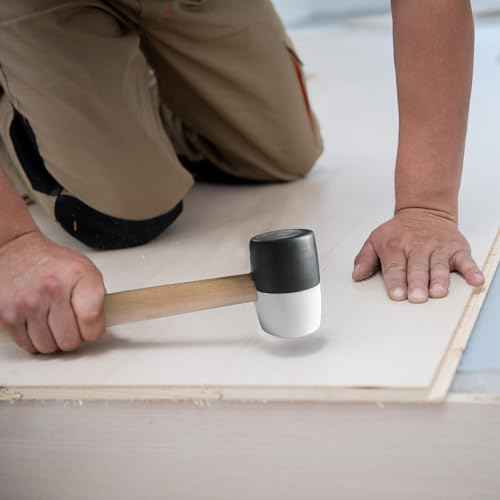 8 Oz. Rubber Mallet Hammer with White and Black Double-Faced Soft Head, Hardwood Handle Small Hammer for Woodworking, Flooring, and Tile