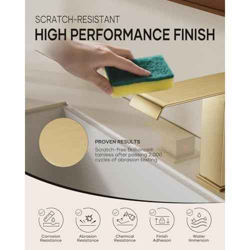 Waterfall Bathroom Faucet 3 Hole, Brushed Gold 8 Inch Widespread Modern 3 Piece Bathroom Sink Faucets & Parts, Touch On Lavatory Faucet for Bathroom Vanity