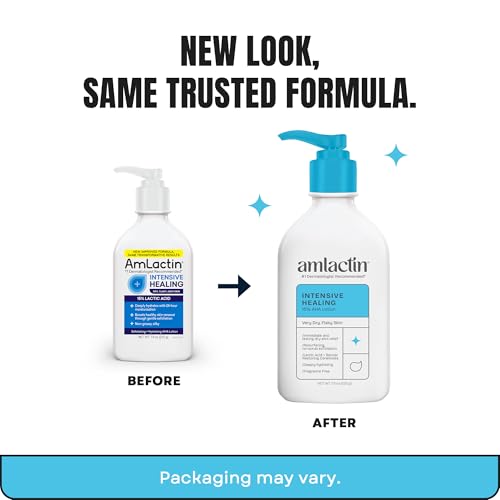 AmLactin Intensive Healing Body Lotion - Therapeutic Lotion for Extremely Dry Skin - No-Scrub Exfoliator and Moisturizer with 15% Lactic Acid AHA and Ceramides, 7.9 oz (Packaging May Vary)